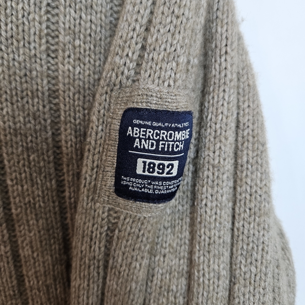 Abercrombie Fitch Heavy Lambswool Sweater XXL Tan Brown Chunky Knit Pullover - Picture 5 of 11
